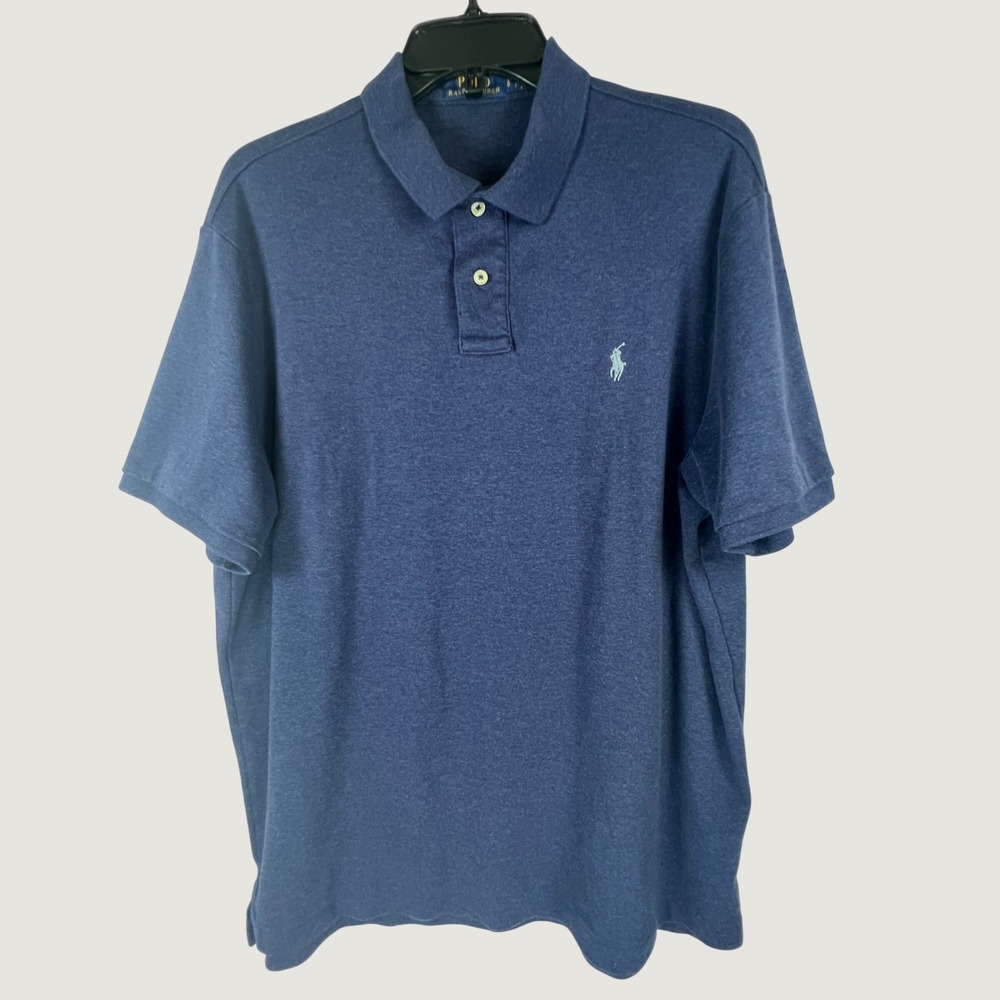 Polo Ralph Lauren Mens Navy Blue Heather Short Sleeve Pony Logo Polo Shirt Large